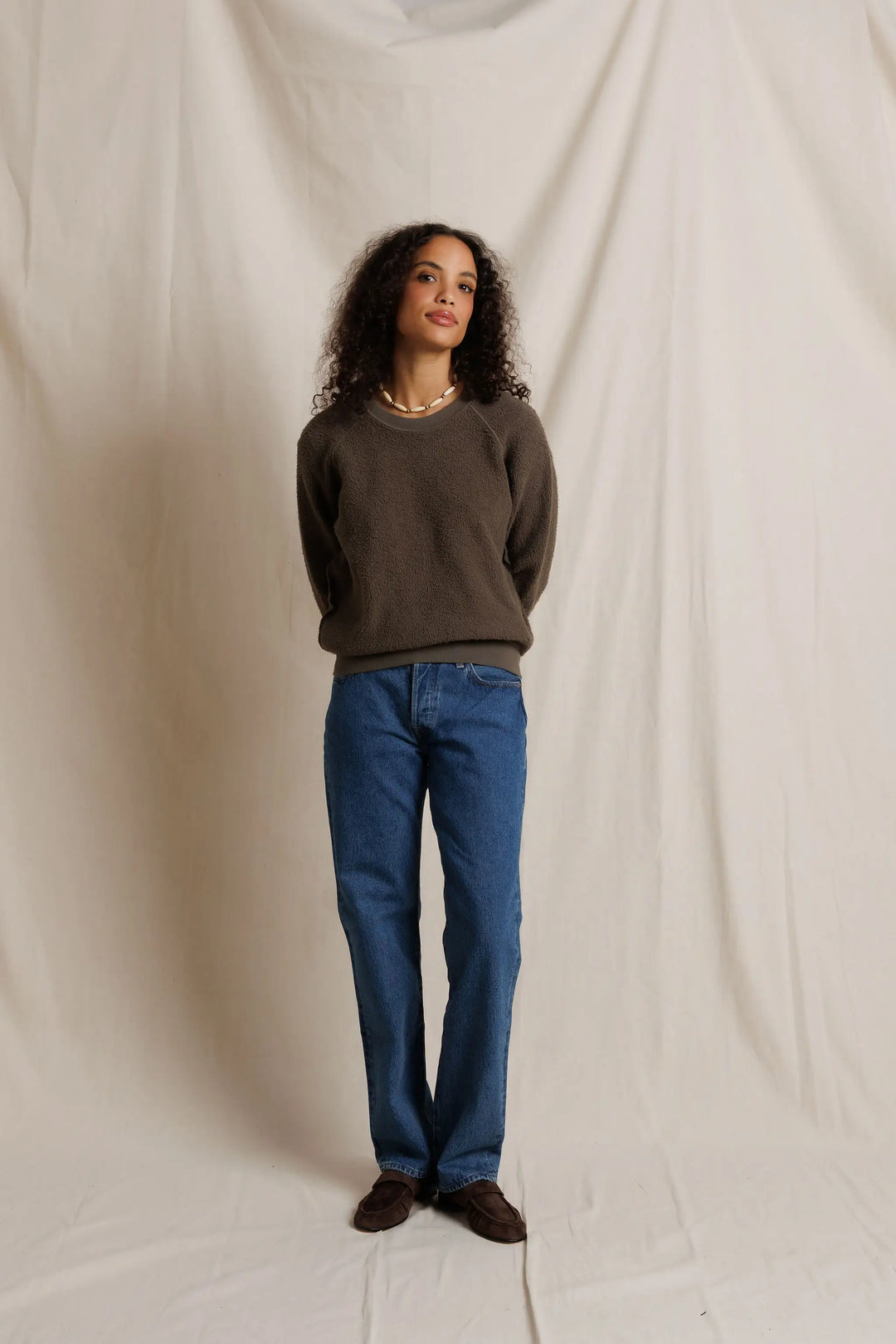 Perfect White Tee - Ziggy Reverse Fleece Shrunken Crewneck in Dark Olive