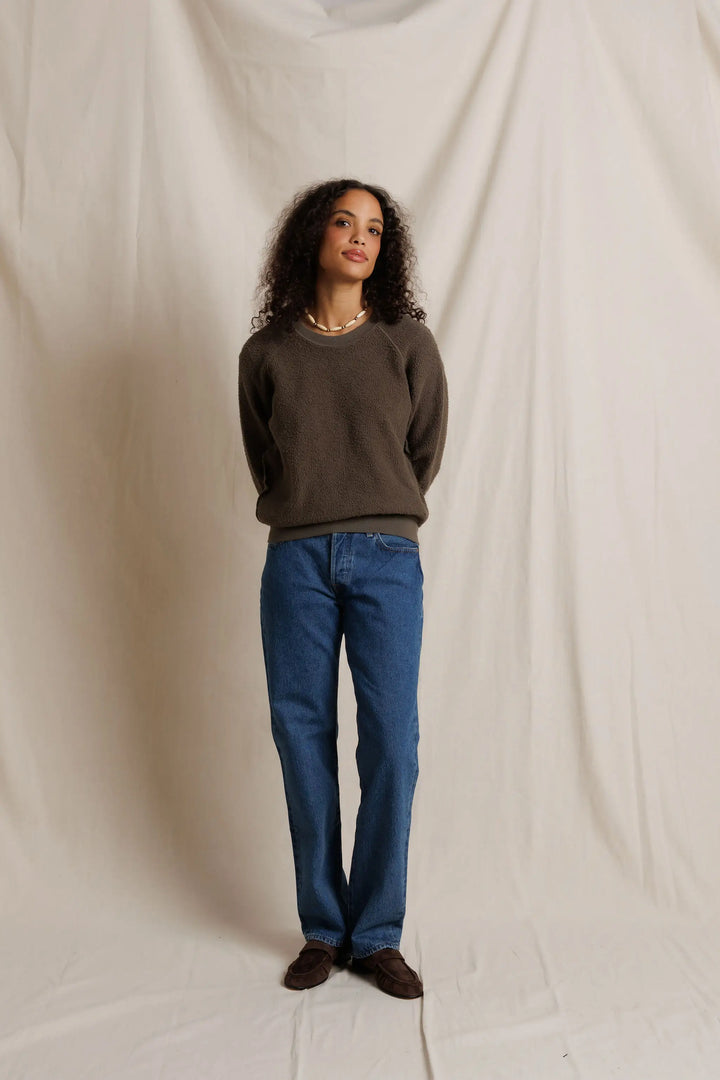 Perfect White Tee - Ziggy Reverse Fleece Shrunken Crewneck in Dark Olive
