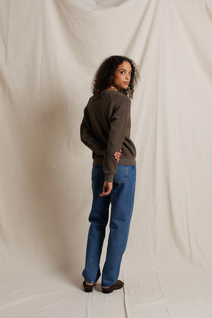 Perfect White Tee - Ziggy Reverse Fleece Shrunken Crewneck in Dark Olive