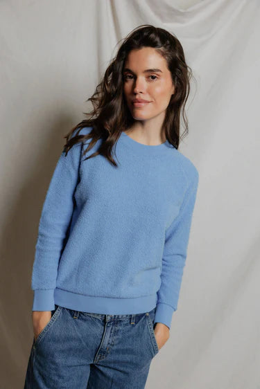 Perfect White Tee - Ziggy Reverse Fleece Shrunken Crewneck in Pacific Blue