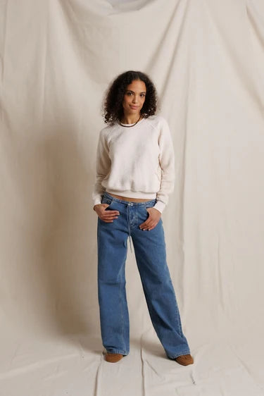 Perfect White Tee - Ziggy Reverse Fleece Shrunken Crewneck in White Cap