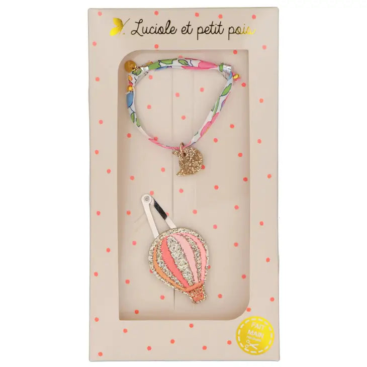 Luciole et Petit Pois – Pink Hot Air Balloon Barrette & Fuchsia Betsy Bracelet Gift Set