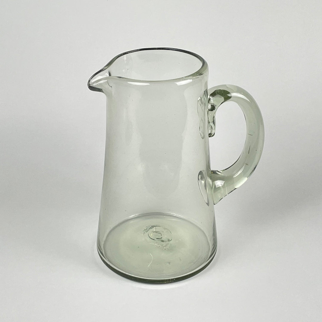 Vintage clear GLASS PITCHER W/LID ETCHING DESIGN FLOWERS & Dots