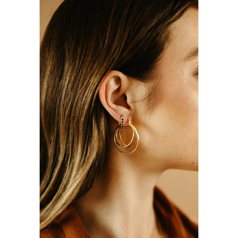 Sierra Winter - Gold Karma Hoops – Black Spinel