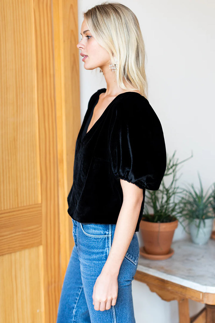 Emerson Fry – Balloon Mod Top in Black Silk Velvet