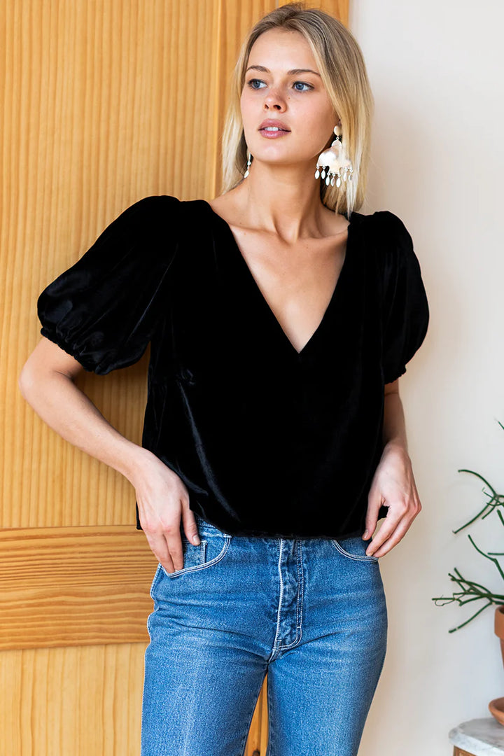 Emerson Fry – Balloon Mod Top in Black Silk Velvet