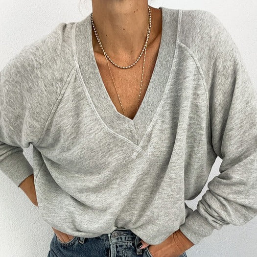 Perfect White Tee - Sinead V-Neck Sweatshirt in Heather Grey